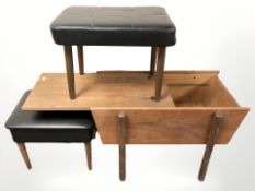 A teak and black vinyl telephone seat and a stool