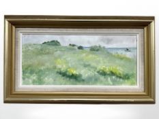 Danish School : Hillside by a coast, oil on board, 33 cm x 15 cm.