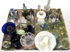 Assorted 20th century drinking glasses, bottle containing glass marbles,