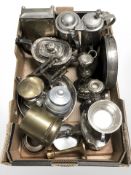 Stainless steel tea wares, pair of candlesticks,