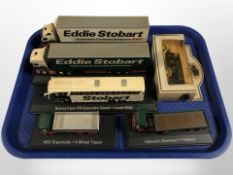 A group of die cast Eddie Stobbart haulage wagons,