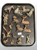 A group of cast metal animal ornaments and similar figurines.
