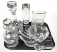 A group of Scandinavian clear glass vases, decanters,