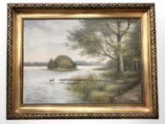 O Hedagar : A lake by woodlands, oil on canvas, 89 cm x 64 cm.