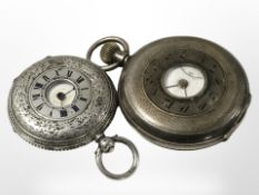 A Gent's silver half hunter pocket watch and a further engraved and enamelled lady's example