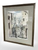 Continental school : gentleman standing by steps, watercolour, 32 cm x 43 cm.