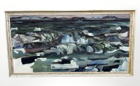 P Nielsen : Study of icebergs, oil on canvas, 195 cm x 96 cm.