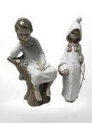 A Lladro figure 'Boy Thinking' No. 2597, and a further figure of a girl, No. 4678.