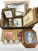 A Quantity of gilt framed pictures and prints, miniature picture frames,