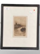 Thomas Bush Hardy (1842 - 1897) : Canal Study with Windmill Beyond, etching, with full margins,