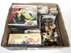 A quantity of cigarette and other cards, Meccano car,