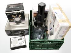 A group of home electricals including kitchen wares, food processor, fondue set, radio, etc.