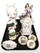 Hummel pin dishes, decorative quartz mantle time piece,