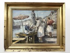 *S Belrears : Figures by a canal, oil on canvas, 39 cm x 29 cm.