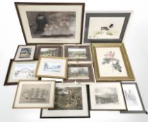 Assorted pictures and prints, fox hunting and shooting prints, local scenes, etc.