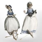 Two Nao figures of ladies with parasols.