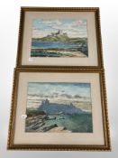 J A Wilkinson : Bamburgh Castle and Dunstanburgh Castle, two watercolours, each 21 cm x 29 cm,