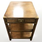 Two mahogany brass mounted campaign style lamp tables,