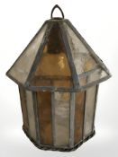 A stained and leaded glass hanging light shade, height 29 cm.