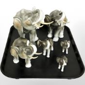 Six graduated Royal Dux figures of Elephants,