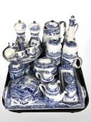 A quantity of Copeland Spode Italian blue and white table wares, egg cups on stand, tea wares,