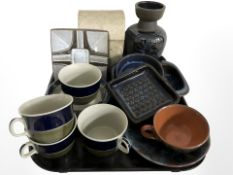 A group of Swedish earthenware cups and saucers, further Scandinavian studio pottery items,