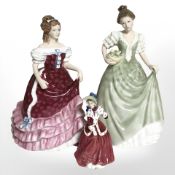 Three Royal Doulton figures, Helen HN3687, Sweet Sixteen HN3648 and Christmas Morn HN3212.