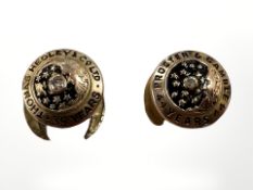 Two 9ct gold and enamel long service lapel pins;