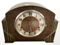 An Art Deco eight day mantel clock, height 22 cm.