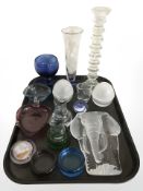 A group of Scandinavian glass vases, candlestick, tea light holders,