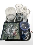A group of Scandinavian glass dishes, bowls, vases, animal figurines,