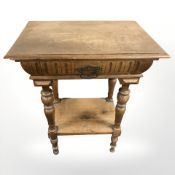 A 19th oak side table fitted a drawer, width 58 cm.