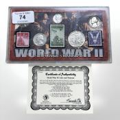 A Morgan Mint coins and stamps of World War II collection, comprising of Lincoln steel penny,