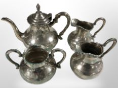 A continental silver four piece tea service stamped E. Q, 0.