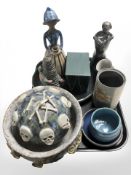 Scandinavian studio pottery bowls, vessels, globular ornament decorated with skulls, etc.