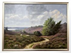 Gilin Stiffersen : Sheep on a moorland, oil on canvas, 46 cm x 33 cm.