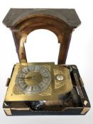A mahogany long case clock hood, a brass and silvered dial and movement, pair of weights.