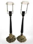 A pair of brass mounted lamp bases, height 56 cm.