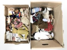 A quantity of puppets, dolls, mohair teddy bear, packs of playing cards, etc.