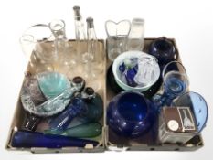 Assorted 20th century clear and coloured glass wares including vases, bowls, bottles, etc.