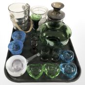 Scandinavian glass tea light holders, sugar pot, further vessels including Holmegaard, etc.