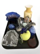 A group of Scandinavian brass paperweights, vase, etc.