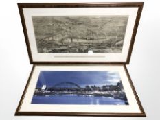 A 19th century monochrome engraving of Newcastle Upon Tyne in the reign of Queen Victoria,