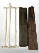 Two antique Scandinavian wooden boards and painted wall rack