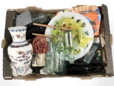 A group of vintage glass bottles, modern Chinese porcelain vase,