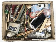 Collectables including RAC badge, nut crackers, Swiss pen knife,