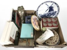 Several sets of boxed place mats, Past Times vase, Aynsley porcelain vase, six etched tumblers,