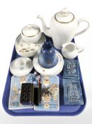 A Bing & Grondahl porcelain three piece tea set, further continental ceramics,