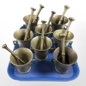 Eight brass pestal and mortars