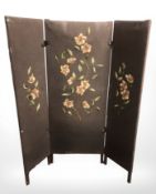An embroidered three fold screen, height 120 cm.